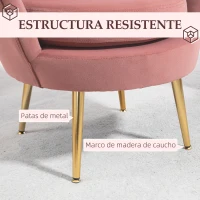 HOMCOM Butaca Tapizada en Terciopelo Butaca de Dormitorio con Respaldo en Forma de Concha y Patas Doradas 76x67x74 cm Rosa(m-6)