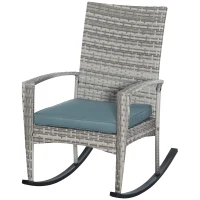 Outsunny Schaukelstuhl Schwingsessel Gartenstuhl mit Kissen, Polyrattan+Metall, Grau, 66 x 88 x 98 cm(m-10)