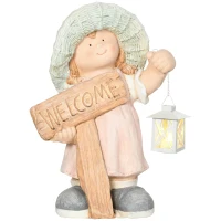 Outsunny Gartenfigur "Mädchen mit Laterne", Gartendekoration, wetterbeständig, 29 cm x 18 cm x 43 cm(m-1)