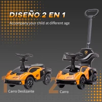 AIYAPLAY 2 en 1 Coche Correpasillos para Niños 12-36 Meses Lamborghini Essenza SCV12 con Bocina Mango de Empuje Naranja y Negro(m-4)