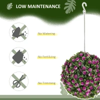 HOMCOM Set of 2 Decorative Artificial Plants, UV-protected Artificial Plant Topiary Rose Balls, Fake Plants for Home Indoor outdoor Decor, 28cm, Purple(m-5)