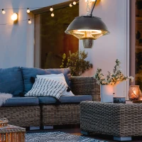 Outsunny 600W Electric Heater Ceiling Hanging Halogen Light with Adjustable Hook Chain Black Aluminium Frame(m-2)