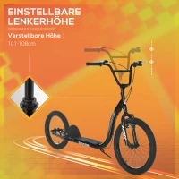 HOMCOM Kinderroller mit 16''/20'' Luftreifen Scooter Tretroller höhenverstellbar Roller Cityroller Kinder Roller Kickboard ab 10 Jahre Junge Schwarz 156 x 68 x 101-108 cm(m-4)