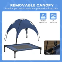 PawHut Raised Dog Bed Waterproof Elevated Pet Cot with Breathable Mesh UV Protection Canopy Blue, for Medium Dogs, 76 x 61 x 73cm(m-6)
