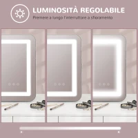 HOMCOM Specchio Trucco con Luci Regolabili a 3 Colori, Presa USB e Specchietto Ingranditore 10x, 31x41.5x3cm, Bianco(m-6)