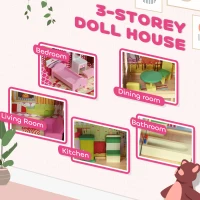 AIYAPLAY 3 Levels Dolls House Play Set with 13 Wooden Furniture Pieces and Accessories,(m-5)