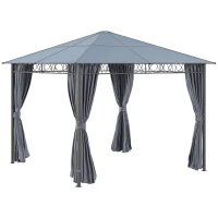 Outsunny 3 x 3(m) Hardtop Gazebo Canopy with Polycarbonate Roof, Permanent Pavilion Garden Gazebo with Curtains for Patio, Deck, Grey(m-1)