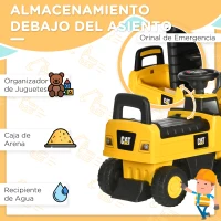 HOMCOM Excavadora para Niños de 18 a 36 Meses con Licencia Caterpillar Pala Delantera y Bocina 78x29,5x54 cm Amarillo(m-6)