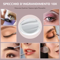 HOMCOM Specchio Trucco con Luci Regolabili a 3 Colori, Presa USB e Specchietto Ingranditore 10x, 31x41.5x3cm, Bianco(m-7)