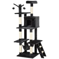 PawHut Árbol para Gatos Centro de Múltiples Actividades de Mascotas con Postes de Rascador Sisal Canasta Hamaca Hábitat Bolas Colgantes Habitación 49x49x155 cm Gris Oscuro(m-8)