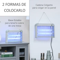 Outsunny Lámpara Anti-mosquitos Lámpara Mata Insectos Eléctrico Luz Ultravioleta 20W con 2 Tubos Área de Acción 60m² Interiores Exteriores 39x7,5x26,5 cm Blanco(m-6)
