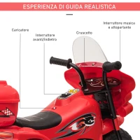 HOMCOM Moto Elettrica 6V per Bambini 18-36 Mesi con 3 Grandi Ruote, Luci e Suoni Realistici, Rosso, 80x35x52cm(m-6)