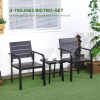 Outsunny Gartenmöbel-Set für 2 Personen inkl. 1 Tisch, 2 Stühlen, Gartengarnitur, Bistro-Set, HDPE Schwarz(m-4)