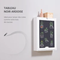 HOMCOM Bureau Mural Pliable Table Murale Rabattable Suspendue sur Pied étagère + Tableau à Craie intégré MDF Blanc(m-7)