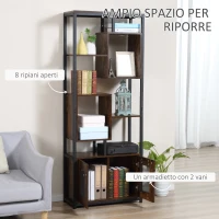 HOMCOM Mobile Libreria Scaffale in Stile Industriale con Armadietto a 2 Ante, Scaffale Salvaspazio a 8 Ripiani per Casa e Ufficio, 70x30x180cm, Marrone(m-4)