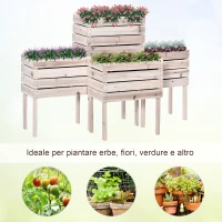 Outsunny Letto per Orto Rialzato con 4 Vasi Portapiante da 50x30x60cm, in Legno Colore Naturale(m-7)