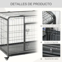 PawHut Jaula para Perros Plegable de Metal Jaula para Perros Grandes 125x76x81 cm con Ruedas y Frenos Bandeja Extraíble y Puerta con Pestillos para Golden Retriver Labrador Gris Oscuro(m-7)
