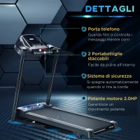 HOMCOM Tapis Roulant Elettrico Pieghevole Salvaspazio, Tapis Roulant Professionale con Display LED e 12 Programmi, Velocità 1-12km/h, Potenza 500W, per Casa e Ufficio, Nero(m-6)