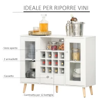 HOMCOM Credenza Moderna da Cucina con Cantinetta Vini 12 Bottiglie, Cassetto e Armadietti in Legno 100x33x80cm Bianco(m-4)