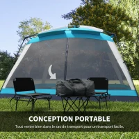 Outsunny Tente de camping familiale - tente dôme 8 personnes tente dôme étanche légère ventilée facile à monter avec sac de transport 4 parois en maille - dim. 360L x 360l x 220H cm bleu clair(m-6)