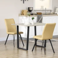HOMCOM Pack de 2 Sillas de Comedor Modernas Sillas de Cocina de Cuero PU con Respaldo Acolchado Patas de Acero 42x62x87cm Caqui(m-2)