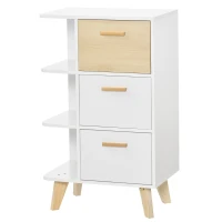 HOMCOM Sideboard Kommode Schrank mit 3 offenen Ablagen Schubladen Aufbewahrungsschrank Mehrzweckschrank für Wohnzimmer Schlafzimmer Weiß+Natur 60 x 40 x 100 cm(m-1)