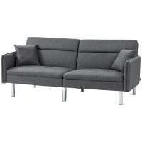HOMCOM Canapé-lit convertible 3 places dossier inclinable 3 positions avec 2 coussins grand confort 189 x 91 x 84 cm gris(m-1)