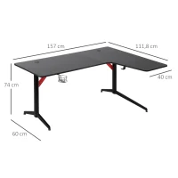 HOMCOM Gaming Tisch PC Tisch Schreibtisch mit Kopfhörerhaken Getränkehalterung Computertisch Metall MDF Schwarz+Rot 157 x 111,8 x 74 cm(m-3)