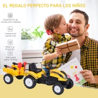 HOMCOM Tractor Pedal con Remolque para Niños 3 Años Juguete de Montar Coche de Pedales Carga 35 kg 133x42x51 cm Amarillo(m-6)