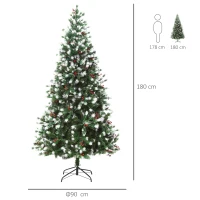 HOMCOM 6ft Snow-Dipped Artificial Christmas Tree w/ Red Berries Metal Base Home Season Decoration Holiday Elegant Traditional(m-3)