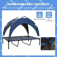 PawHut Hundebett Outdoor-Hundebett, wetterbeständig, erhöhtes Gestell, 106 x 76 x 94 cm, Dunkelblau(m-5)