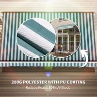 Outsunny Window Awning Canopy Garden Outdoor Shelter Patio Sun Shade Party Event UV Blocker Light Weight Aluminium Frame w/Hand Crank (3 x 2.5m, White/Green Stripe)(m-5)