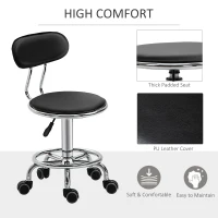 HOMCOM Salon Massage Chair, Height Adjustable Mid Back Swivel Stool on Wheels with PU Leather and Footrest for Hairdressing, Spa, Beauty, Tattoo, Manicure, Black(m-6)