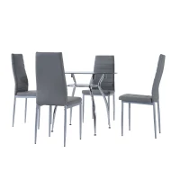 HOMCOM Five-Piece Dining Set, with Padded Chairs and Glass-Top Table - Grey(m-11)