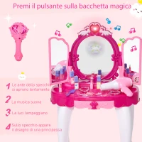 HOMCOM Tavolo da Toeletta per Bambina, Postazione Trucco Giocattolo con Accessori, Luci, Suoni Specchio e Telecomando(m-5)