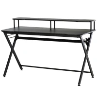 HOMCOM Mesa Gaming 140x60 cm Escritorio para Computadora PC con Estante Elevado para Monitor Gancho para Auriculares Negro(m-1)