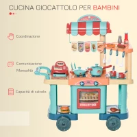 HOMCOM Cucina Giocattolo Per Bambini 3-6 Anni, Caffetteria Ristorante con 50 Accessori Inclusi, 79.5 x 33 x 90.5cm(m-5)