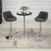 HOMCOM Set 2 Sgabelli da Bar con Altezza Regolabile, Base in Metallo e Seduta Finta Pelle, Sgabelli Alti Moderni Girevoli con Schienale e Poggiapiedi 46x48x83-104cm, Grigio Scuro(m-7)