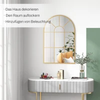HOMCOM Wandspiegel, Fenster-Design, Flurspiegel, Metallrahmen, 91 x 60 cm, Gold(m-4)