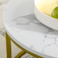 HOMCOM Lot de 2 tables basses gigognes tables rondes plateau aspect marbre et pied en acier Ø 74 x 46,3 cm blanc doré(m-9)