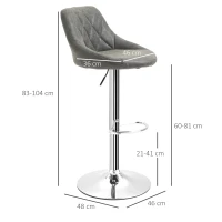 HOMCOM Set 2 Sgabelli da Bar con Altezza Regolabile, Base in Metallo e Seduta Finta Pelle, Sgabelli Alti Moderni Girevoli con Schienale e Poggiapiedi 46x48x83-104cm, Grigio Scuro(m-3)