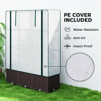 Outsunny Raised Garden Bed with Trellis, Plastic Planter Box with PE Cover, Drainage Holes, Drain Plugs and Water Reservoirs for Climbing Plants, Vegetables, Flowers, 120 x 40 x 140 cm(m-5)