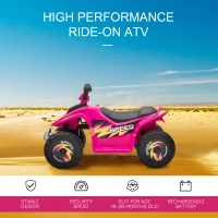 HOMCOM 6V Kids Electric Ride on Car ATV Toy Quad Bike Four Big Wheels w/ Forward Reverse Functions Toddlers for 18-36 Months Old Pink(m-4)