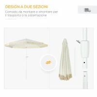 Outsunny Ombrellone da Giardino a Manovella Inclinabile e Palo a 2 Sezioni, Poliestere e Metallo, 2.6x2.4 m, Bianco(m-8)