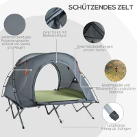 Outsunny Campingbett mit Zelt erhöhtes Feldbett für 2 Person Kuppelzelt mit Luftmatratze inkl. Tragetasche Grau 200 x 146 x 159 cm(m-5)