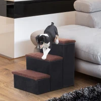 PawHut Escalier pour chien animaux pliable rampe 3 marches polaire amovible coffre interne rangement dim. 51L x 40l x 50H cm MDF polaire marron noir(m-2)