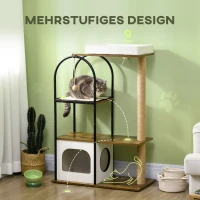 PawHut Kratzbaum, 4 Etagen, Katzenhaus, Spielball, Kippschutz, 80x40x118,5 cm, Braun/Weiß(m-4)