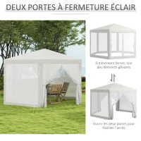 Outsunny Tonnelle barnum tente de réception hexagonale 10 m² style cosy métal polyester imperméabilisé crème(m-5)