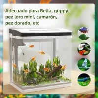 PawHut Acuario de Cristal de 28L Pecera Pequeña con Sistema de Filtro Iluminación LED Bomba de Agua 38x26x39,5 cm Blanco(m-4)