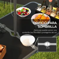 Outsunny Mesa de Camping Plegable Tipo Maletín con 4 Taburetes plegables Mesa 120x60x55-70 cm y Taburetes 33x28x37 cm Negro(m-6)